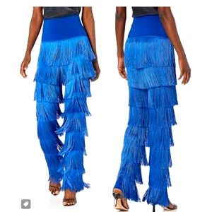 NORMA KAMALI BLUE FRINGE PANTS L NWOT